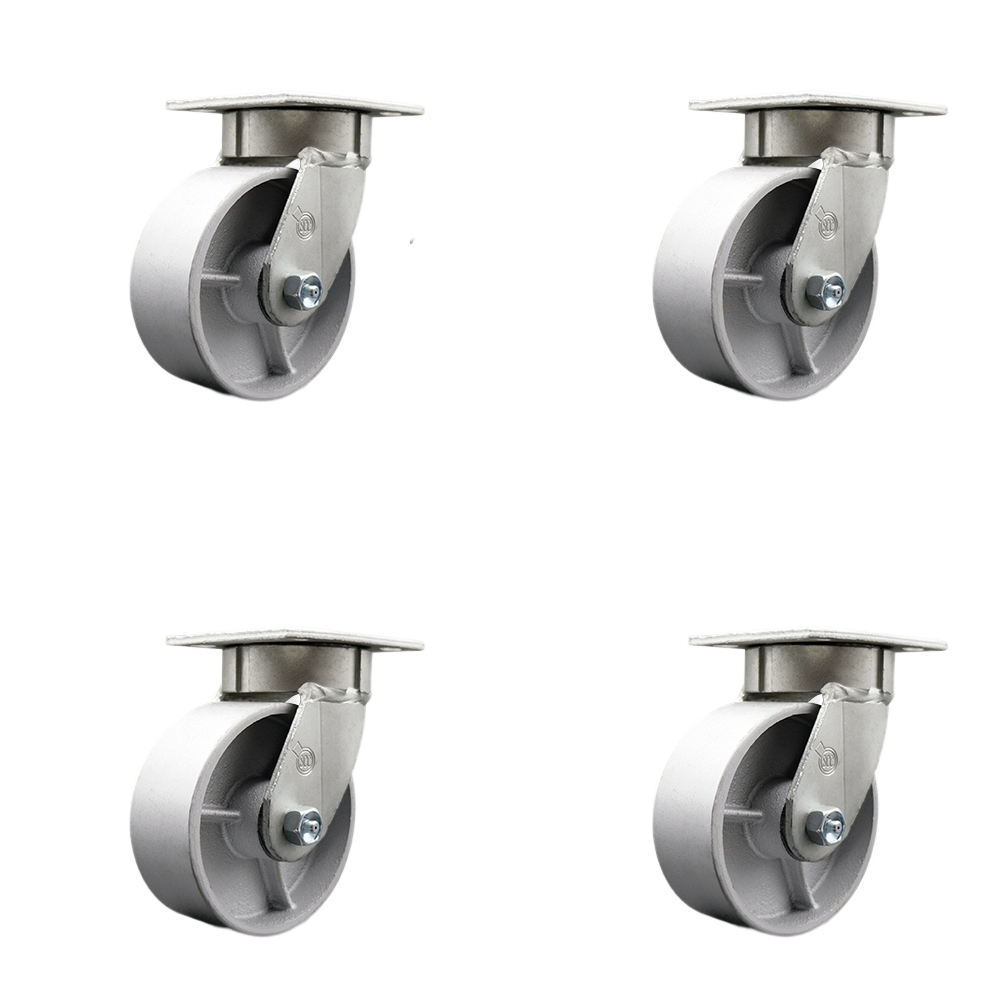 SCC-KP30S620-SSR-BSL-4 Kingpinless Semi Steel Cast Iron Swivel Top Plate Caster with 6 x 2 in. Silver Wheels - 4800 lbs Total Capacity - Set of 4
