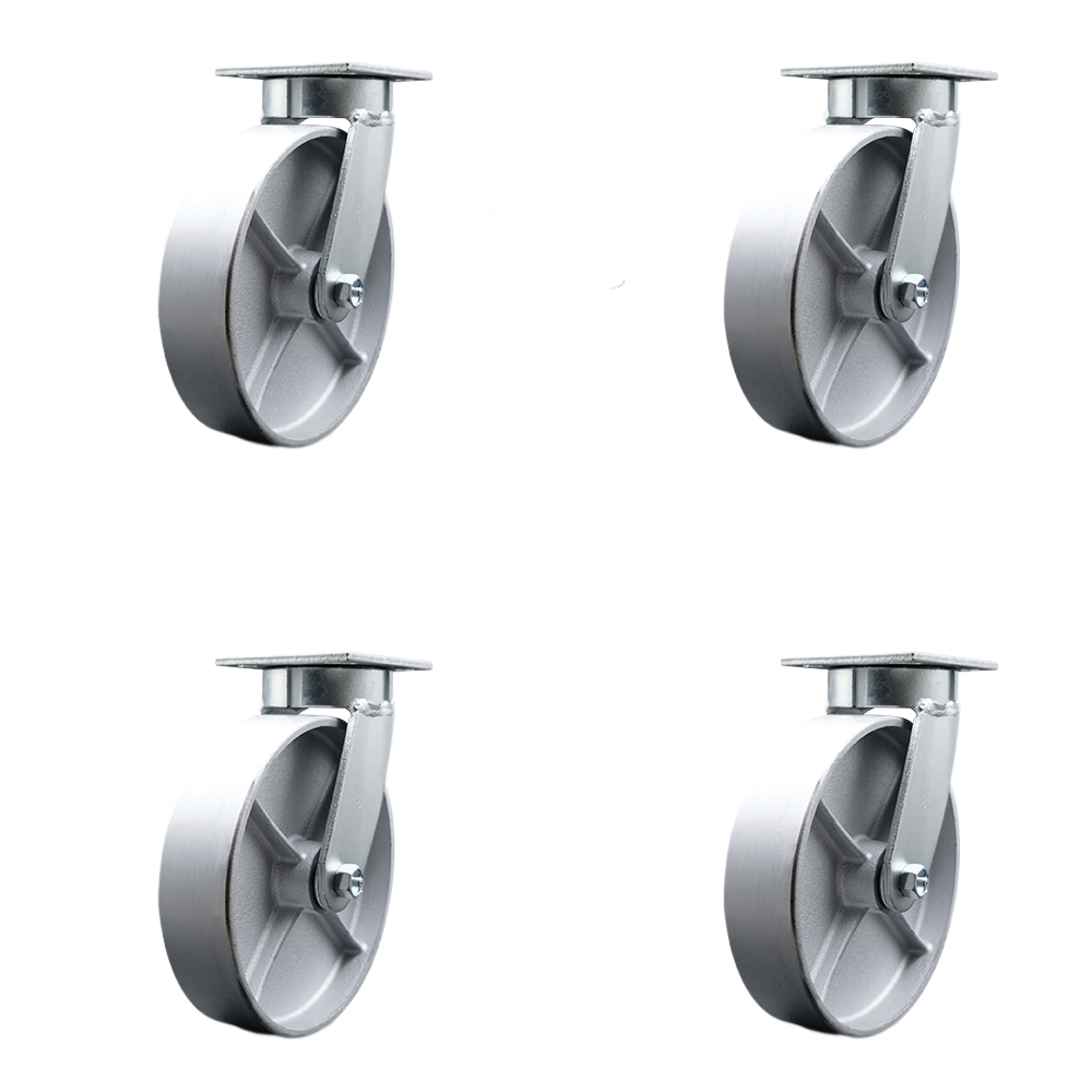 SCC-KP30S820-SSR-BSL-4 Kingpinless Semi Steel Cast Iron Swivel Top Plate Caster with 8 x 2 in. Silver Wheels - 5000 lbs Total Capacity - Set of 4