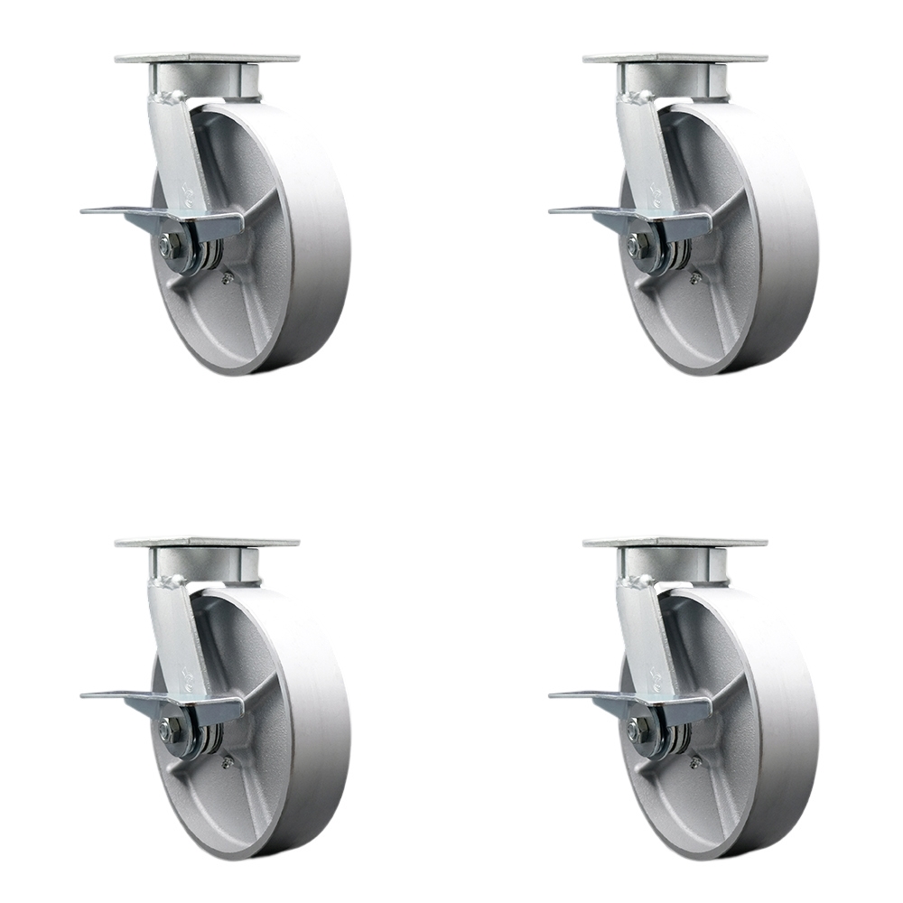 SCC-KP30S820-SSR-SLB-4 Kingpinless Semi Steel Cast Iron Swivel Top Plate Caster with 8 x 2 in. Silver Wheels - 5000 lbs Total Capacity - Set of 4