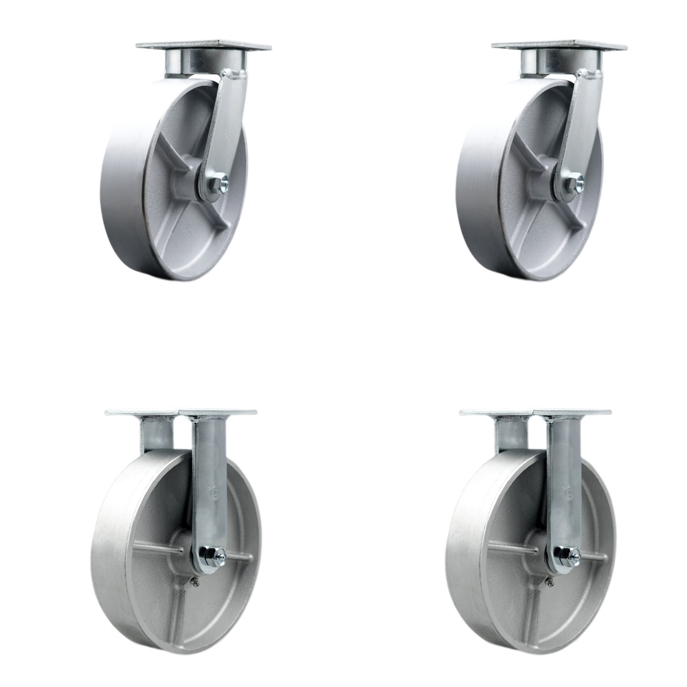 SCC-KP30S820-SSR-2-R-2 Kingpinless Semi Steel Cast Iron Swivel Top Plate Caster with 8 x 2 in. Silver Wheels - 5000 lbs Total Capacity - Set of 4