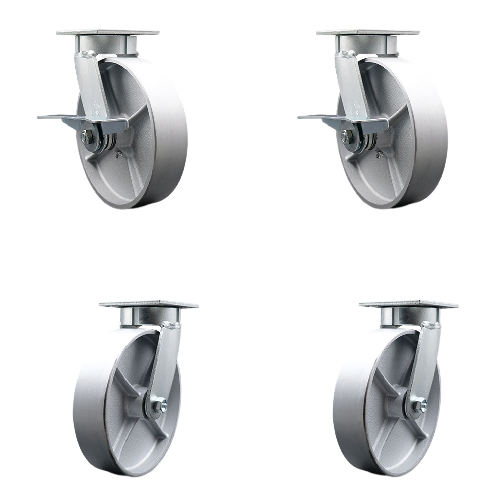 SCC-KP30S820-SSR-SLB-BSL-2-BSL-2 Kingpinless Semi Steel Cast Iron Swivel Top Plate Caster with 8 x 2 in. Silver Wheels - 5000 lbs Capacity - Set of 4