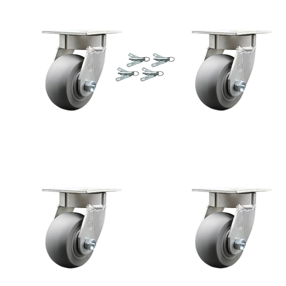 Kingpinless Thermo Rubber Donut Tread Swivel Top Plate Caster with 4 x 2 in. Gray Wheels - 1200 lbs Total Capacity - Set of 4