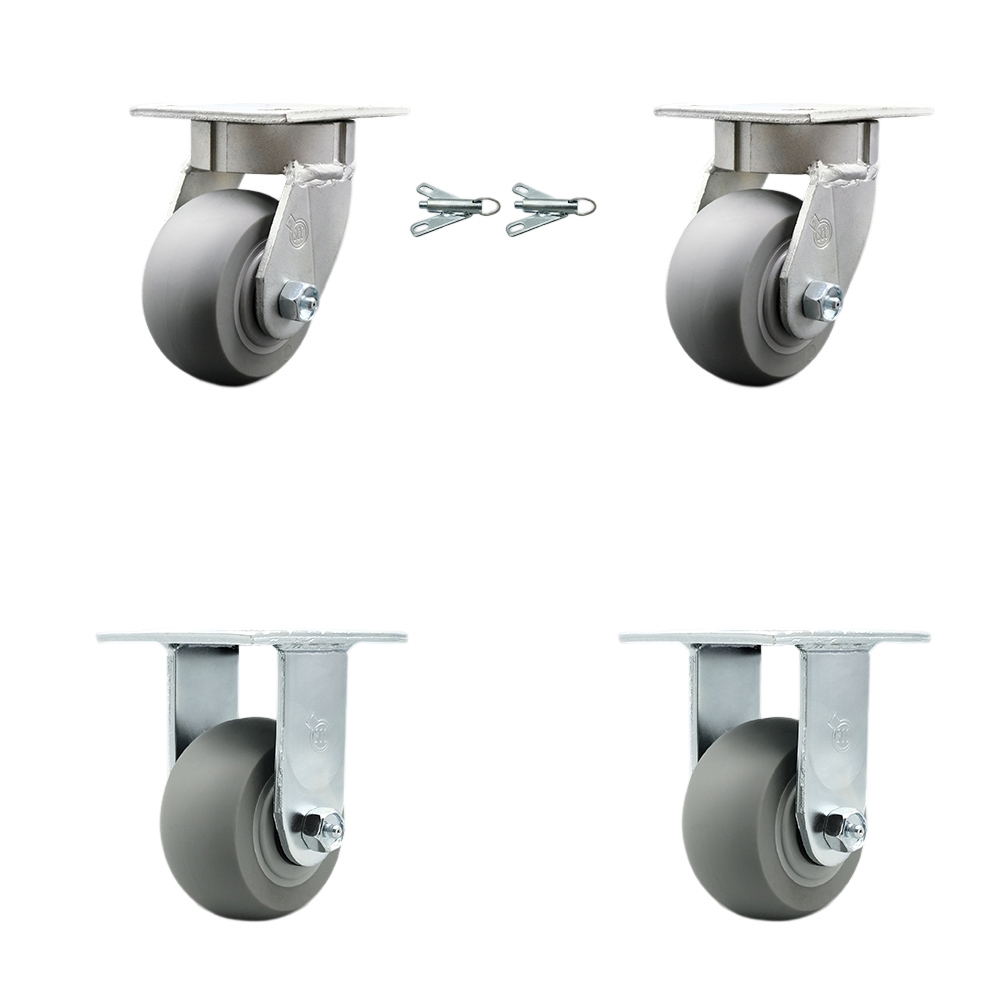 Kingpinless Thermo Rubber Donut Tread Swivel Top Plate Caster with 4 x 2 in. Gray Wheels - 1200 lbs Total Capacity - Set of 4