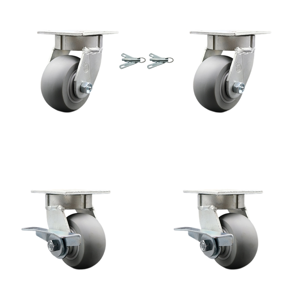Kingpinless Thermo Rubber Donut Tread Swivel Top Plate Caster with 4 x 2 in. Gray Wheels - 1200 lbs Capacity - Set of 4