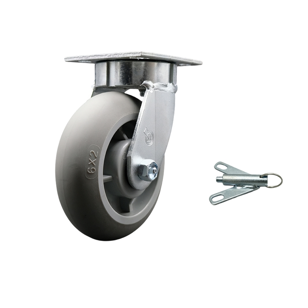 Kingpinless Thermo Rubber Donut Tread Swivel Top Plate Caster with 6 x 2 in. Gray Wheel & Bolt on Swivel Lock - 500 lbs Capacity per Caster