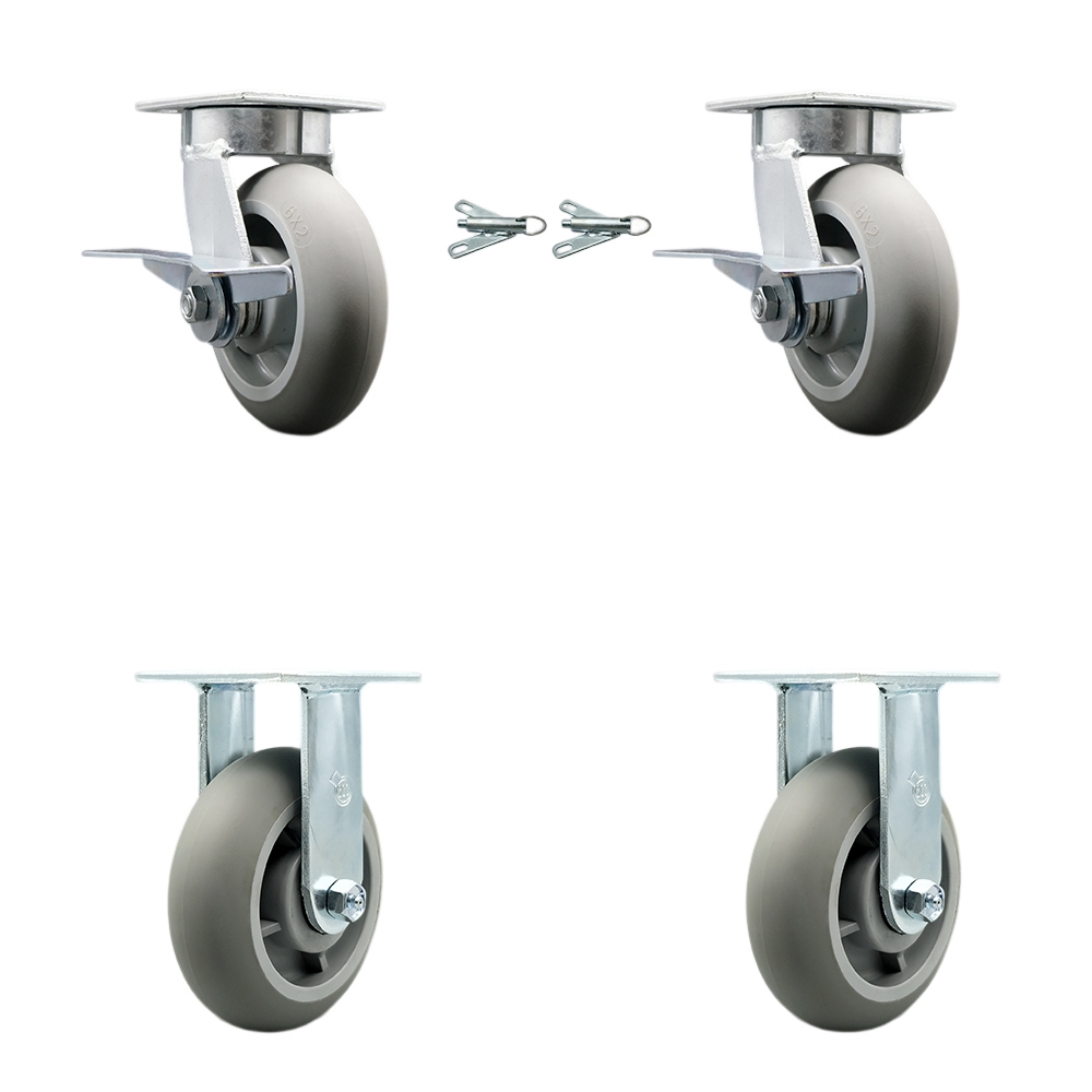 Kingpinless Thermo Rubber Donut Tread Swivel Top Plate Caster with 6 x 2 in. Gray Wheels - 2000 lbs Capacity - Set of 4