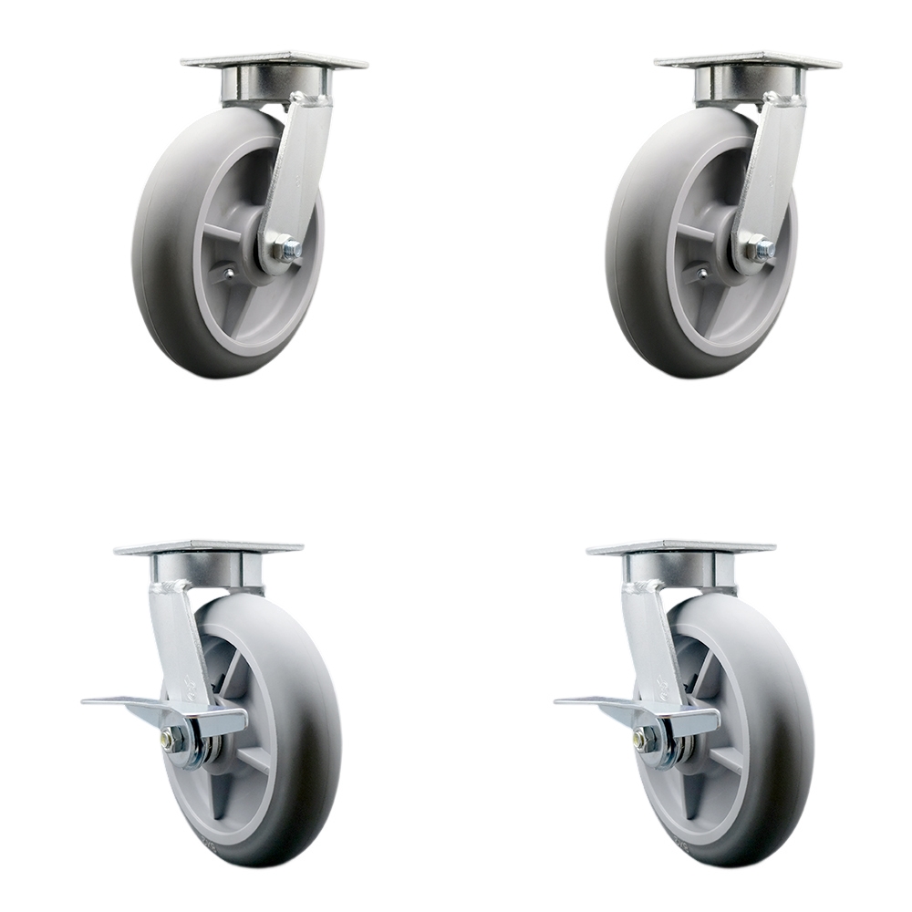Kingpinless Thermo Rubber Donut Tread Swivel Top Plate Caster with 8 x 2 in. Gray Wheels - 2400 lbs Total Capacity - Set of 4