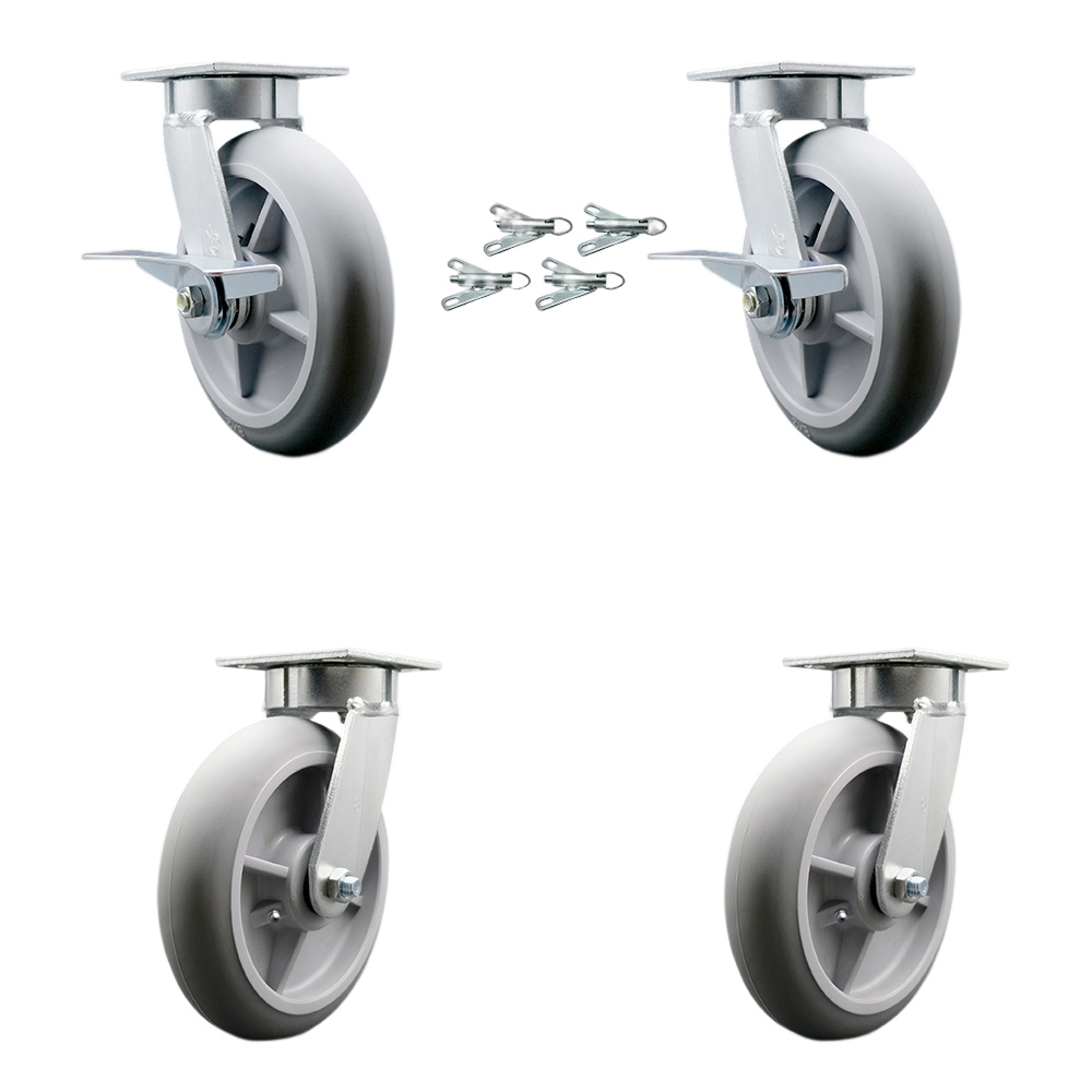 Kingpinless Thermo Rubber Donut Tread Swivel Top Plate Caster with 8 x 2 in. Gray Wheels - 2400 lbs Capacity - Set of 4