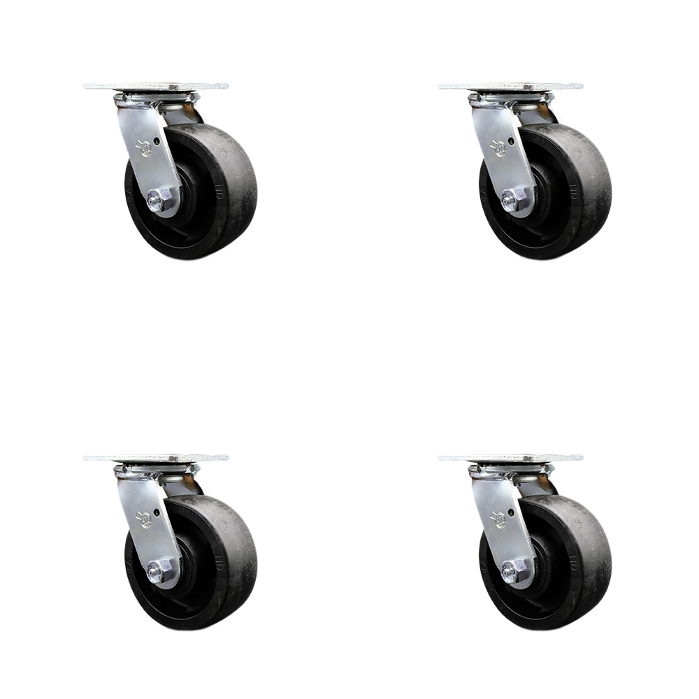 Heavy Duty Swivel Caster with 5 in. High Temperature Glass Filled Nylon Wheels & Ball Bearings - 5000 lbs Total Capacity - Set of 4