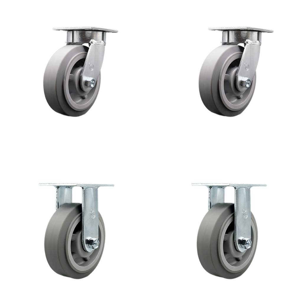 SCC-KP30S620-TPRRF-2-R-2 Kingpinless Thermo Rubber Flat Tread Swivel Top Plate Caster with 6 x 2 in. Gray Wheels - 2000 lbs Total Capacity - Set of 4