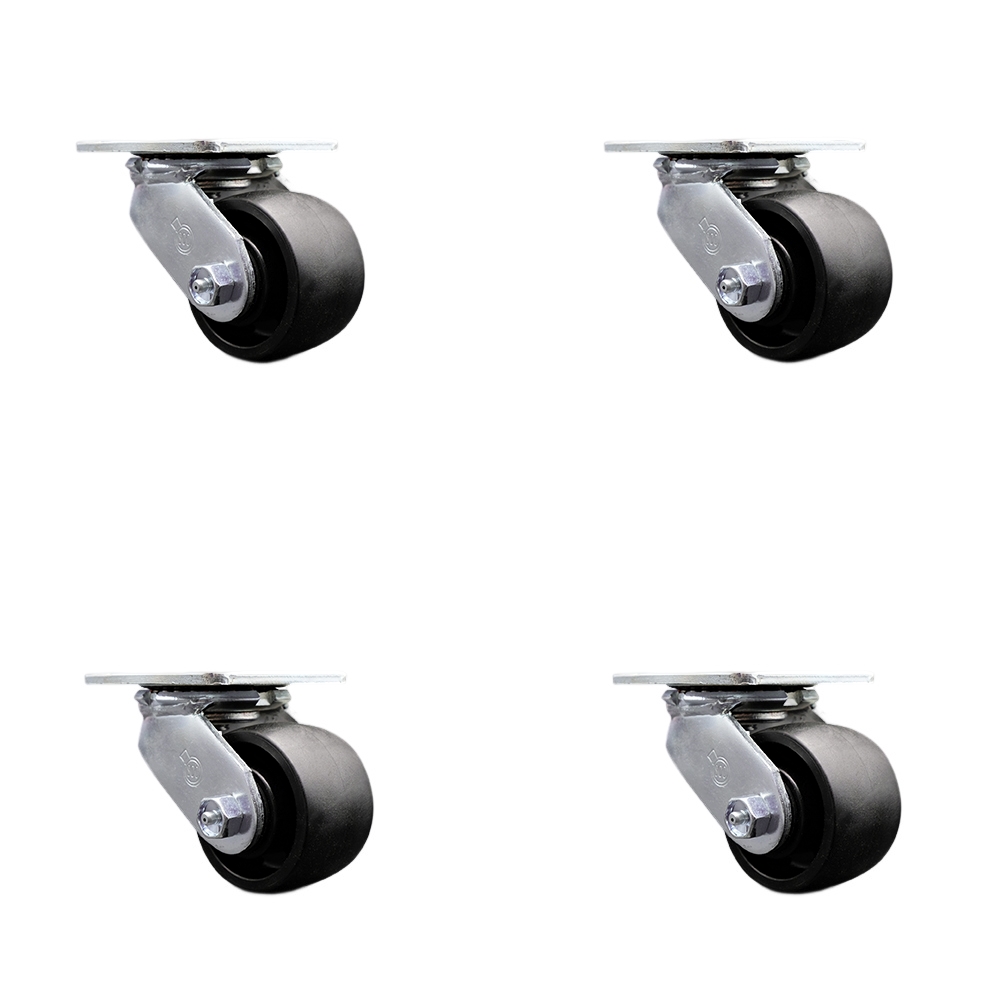 Heavy Duty Swivel Caster with 3.25 in. High Temperature Glass Filled Nylon Wheels & Ball Bearings - 3600 lbs Total Capacity - Set of 4