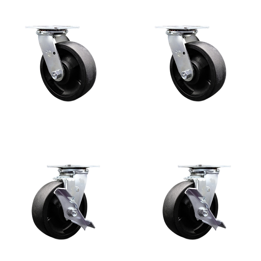 SCC-30CS620-GFNB-BSL-2-TLB-2 Heavy Duty Swivel Caster with 6 in. High Temperature Glass Filled Nylon Wheels & Ball Bearings - Set of 4
