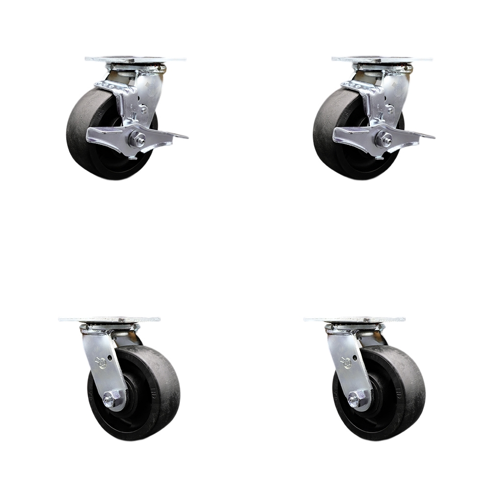 SCC-SS30S520-GFNB-TLB-BSL-2-BSL-2 Stainless Steel Heavy Duty Swivel Caster Set with 5 in. High Temperature Glass Filled Nylon Wheel & Ball Bearing
