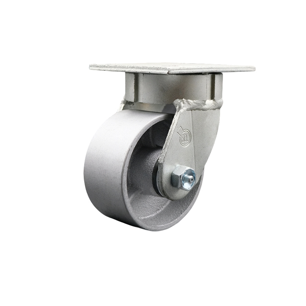 SCC-KP30S420-SSR Kingpinless Semi Steel Cast Iron Swivel Top Plate Caster with 4 x 2 in. Silver Wheel - 1000 lbs Capacity per Caster