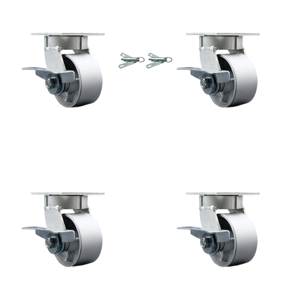 SCC-KP30S420-SSR-SLB-BSL-2-SLB-2 Kingpinless Semi Steel Cast Iron Swivel Top Plate Caster with 4 x 2 in. Silver Wheels - 4000 lbs Capacity - Set of 4