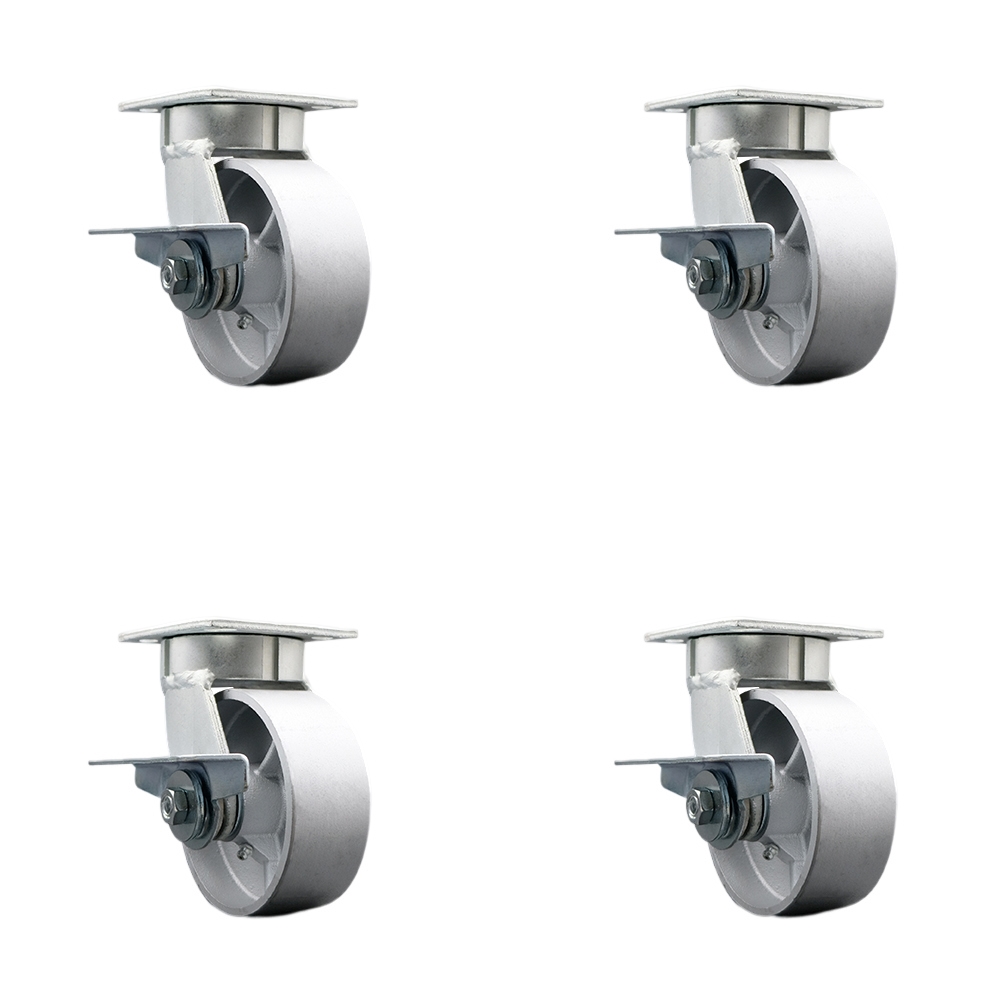 SCC-KP30S520-SSR-SLB-4 Kingpinless Semi Steel Cast Iron Swivel Top Plate Caster with 5 x 2 in. Silver Wheels - 4000 lbs Total Capacity - Set of 4