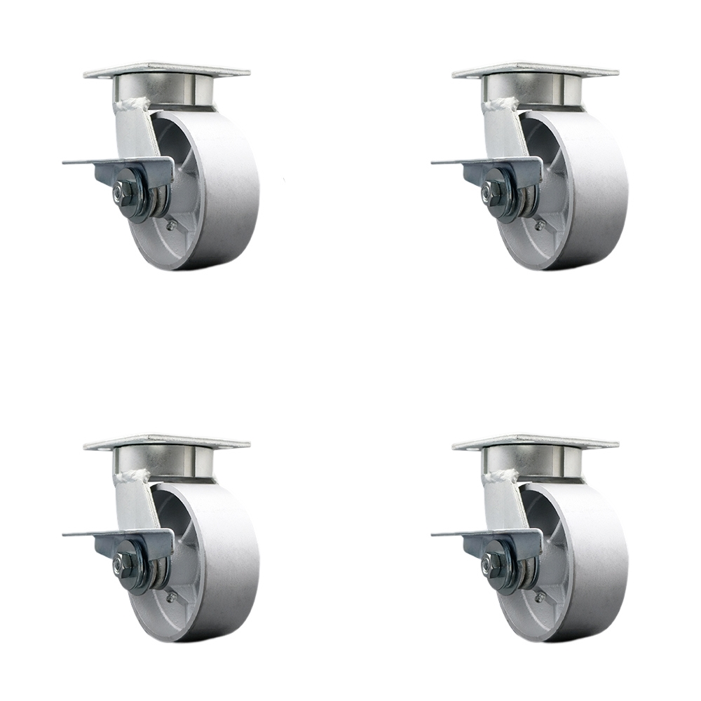SCC-KP30S520-SSR-SLB-BSL-4 Kingpinless Semi Steel Cast Iron Swivel Top Plate Caster with 5 x 2 in. Silver Wheels - 4000 lbs Total Capacity - Set of 4