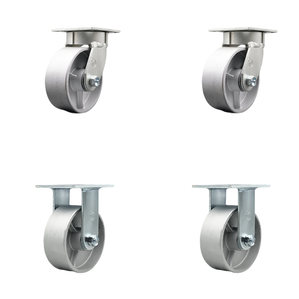 SCC-KP30S520-SSR-2-R-2 Kingpinless Semi Steel Cast Iron Swivel Top Plate Caster with 5 x 2 in. Silver Wheels - 4000 lbs Total Capacity - Set of 4