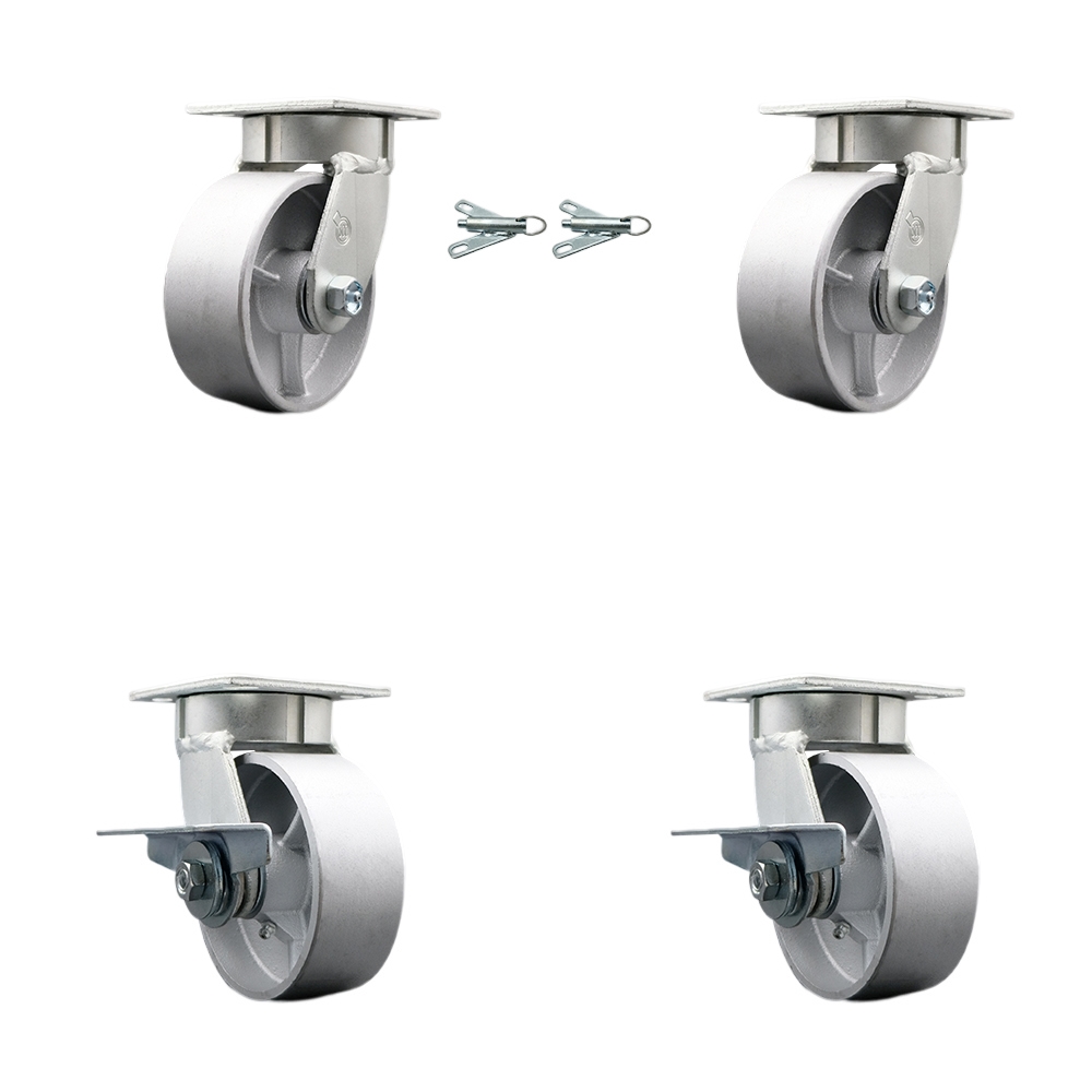 Kingpinless Semi Steel Cast Iron Swivel Top Plate Caster with 5 x 2 in. Silver Wheels - 4000 lbs Total Capacity - Set of 4