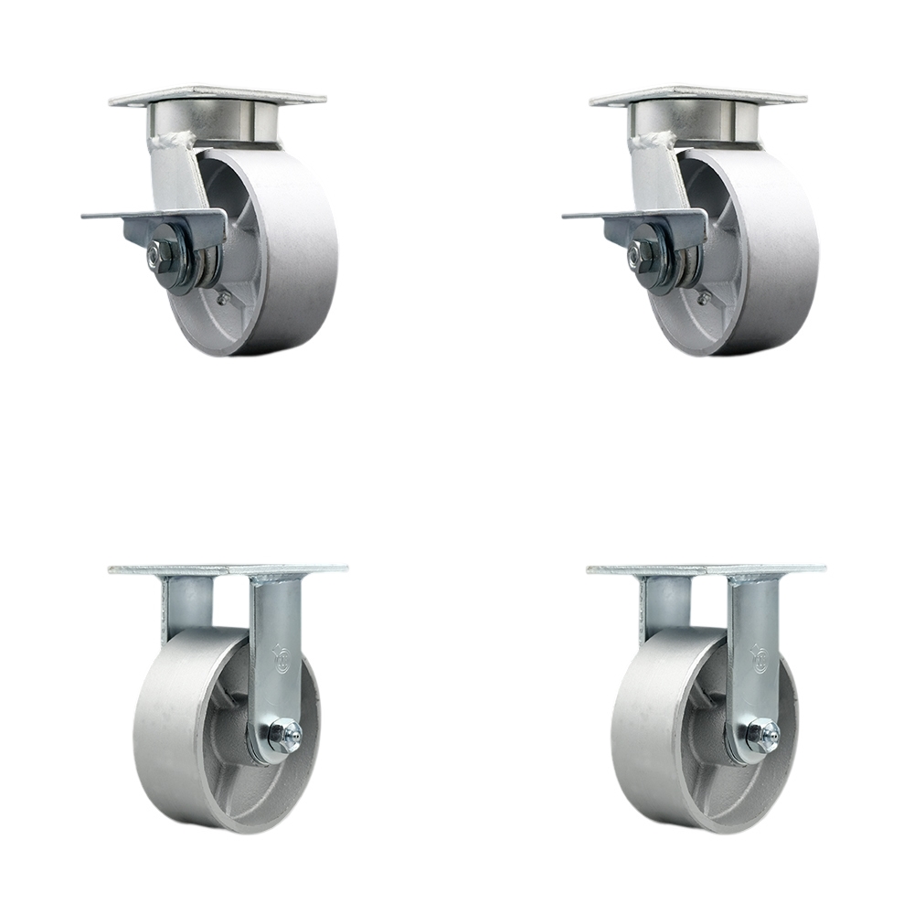 SCC-KP30S520-SSR-SLB-2-R-2 Kingpinless Semi Steel Cast Iron Swivel Top Plate Caster with 5 x 2 in. Silver Wheels - 4000 lbs Total Capacity - Set of 4