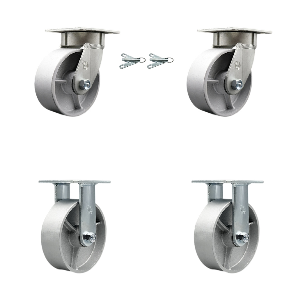 SCC-KP30S620-SSR-BSL-2-R-2 Kingpinless Semi Steel Cast Iron Swivel Top Plate Caster with 6 x 2 in. Silver Wheels - 4800 lbs Total Capacity - Set of 4