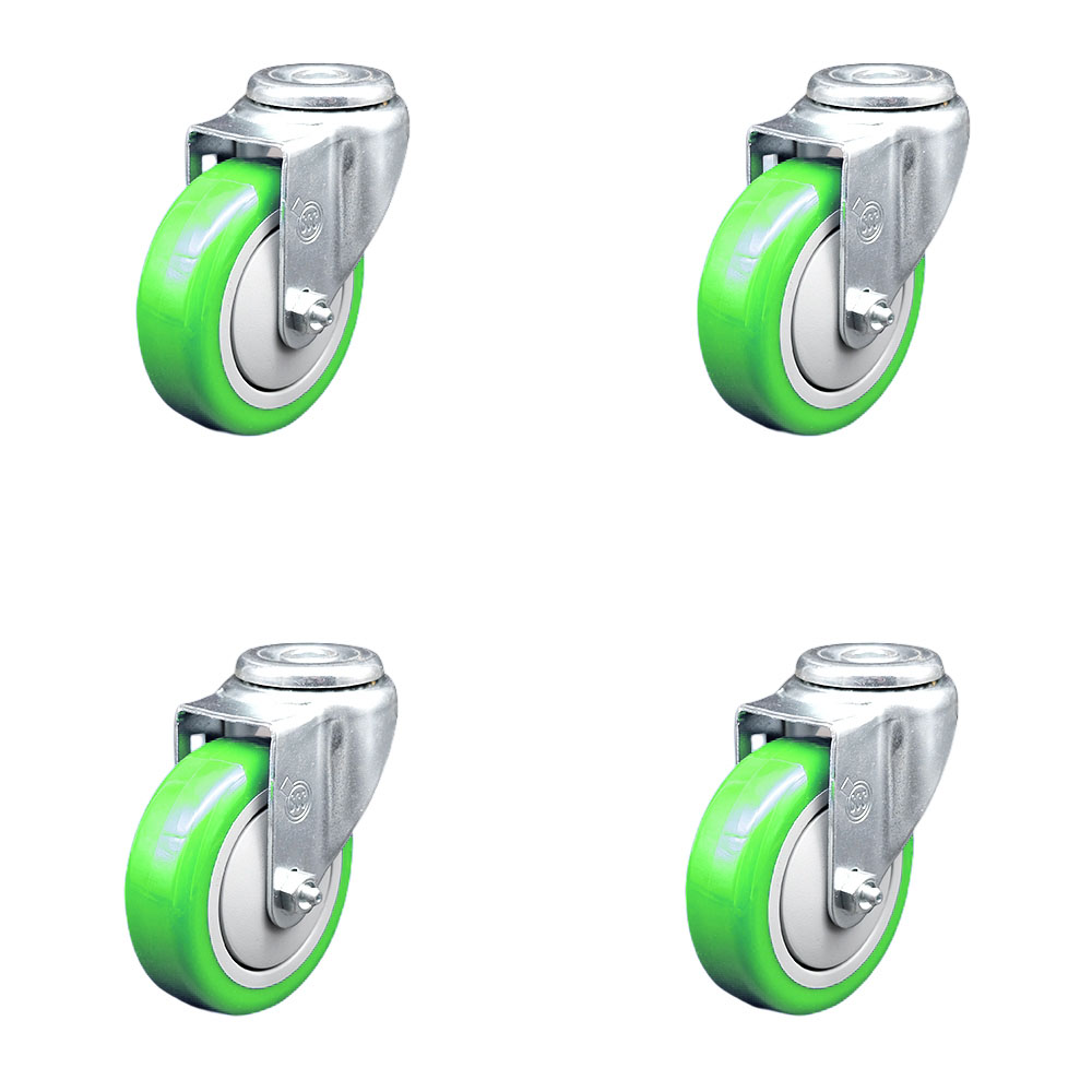 SCC-SSBH20S414-PPUB-GRN-4 Stainless Steel Polyurethane Swivel Bolt Hole Caster with 4 x 1.25 in. Green Wheels - Set of 4
