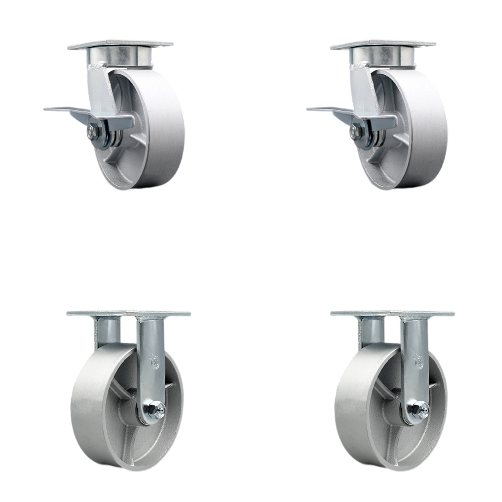 SCC-KP30S620-SSR-SLB-2-R-2 Kingpinless Semi Steel Cast Iron Swivel Top Plate Caster with 6 x 2 in. Silver Wheels - 4800 lbs Total Capacity - Set of 4
