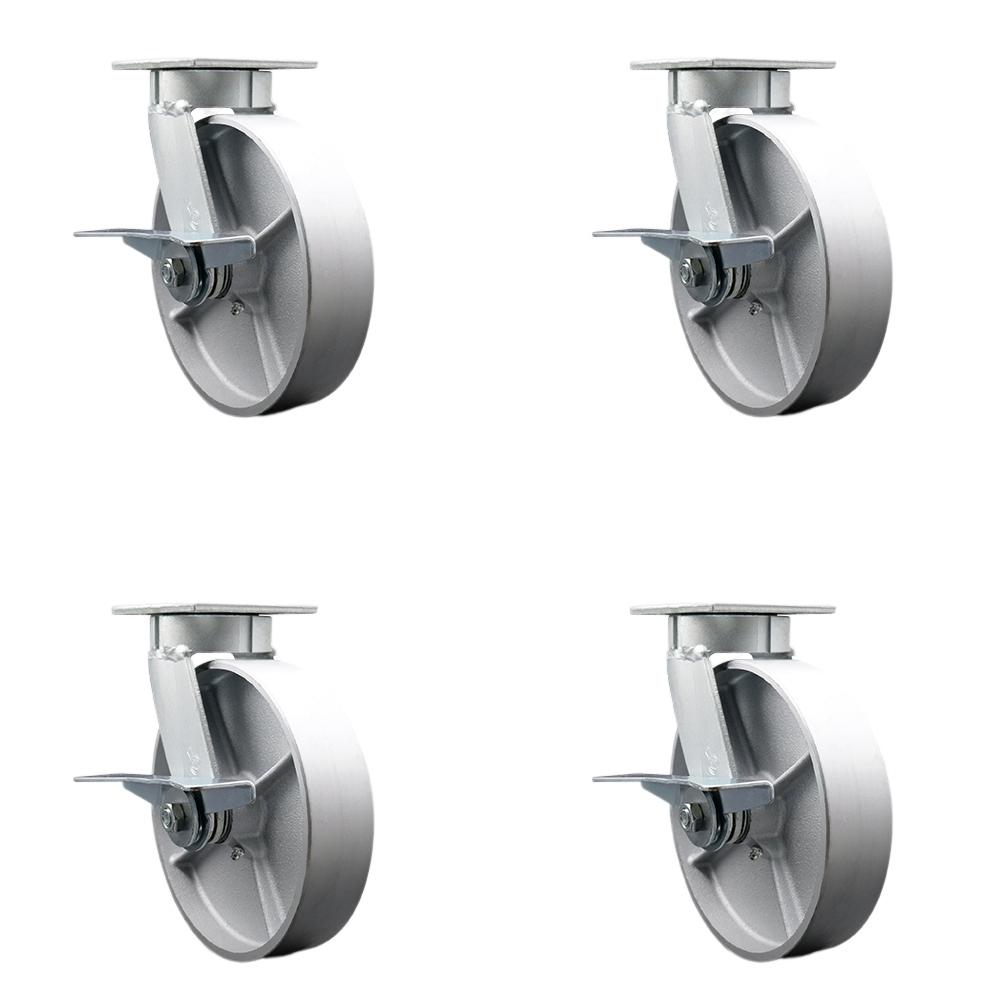 SCC-KP30S820-SSR-SLB-BSL-2-SLB-2 Kingpinless Semi Steel Cast Iron Swivel Top Plate Caster with 8 x 2 in. Silver Wheels - 5000 lbs Capacity - Set of 4