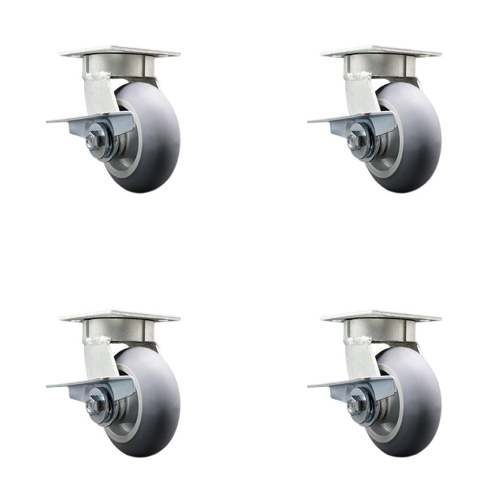 Kingpinless Thermo Rubber Donut Tread Swivel Top Plate Caster with 5 x 2 in. Gray Wheels - 1400 lbs Total Capacity - Set of 4