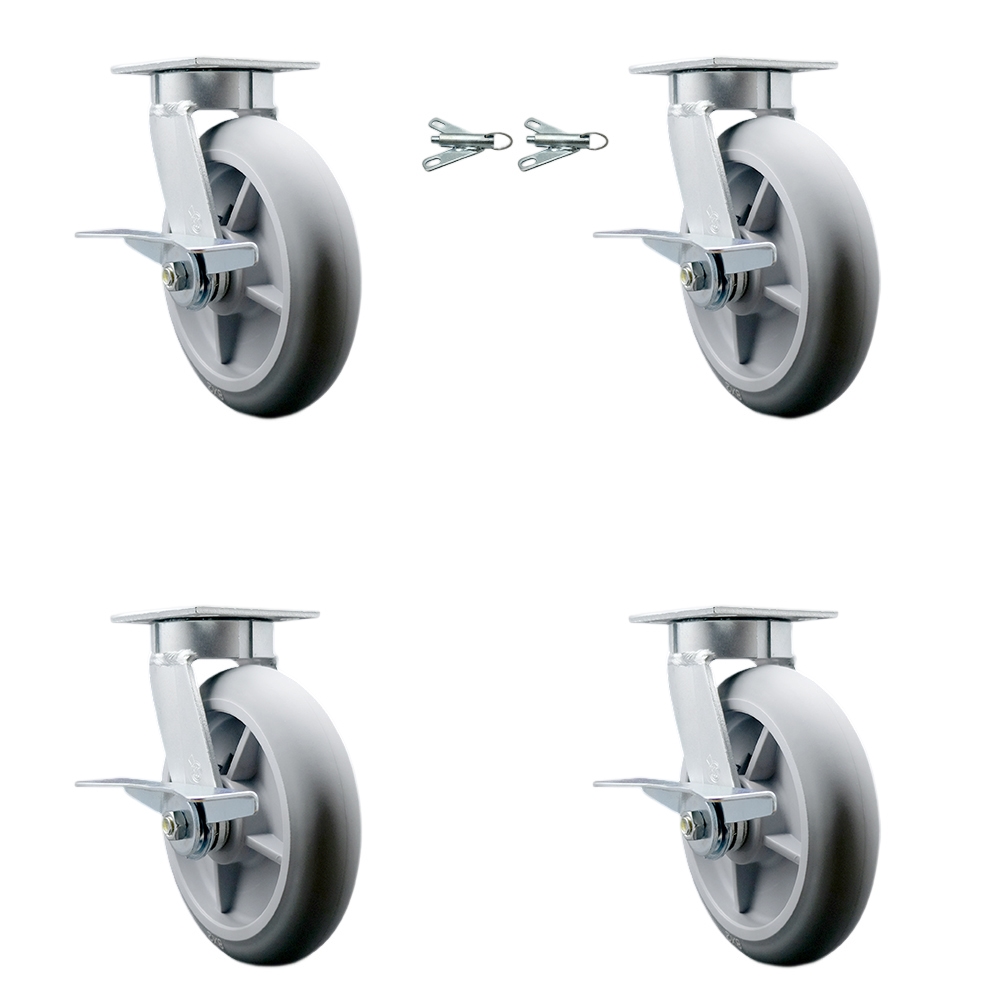 Kingpinless Thermo Rubber Donut Tread Swivel Top Plate Caster with 8 x 2 in. Gray Wheels - 2400 lbs Capacity - Set of 4
