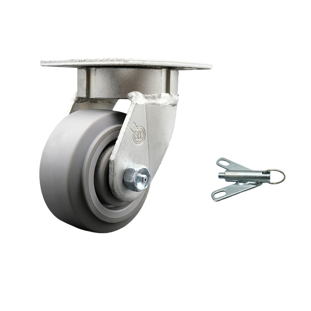 Kingpinless Thermo Rubber Flat Tread Swivel Top Plate Caster with 4 x 2 in. Gray Wheel & Bolt on Swivel Lock - 300 lbs Capacity per Caster