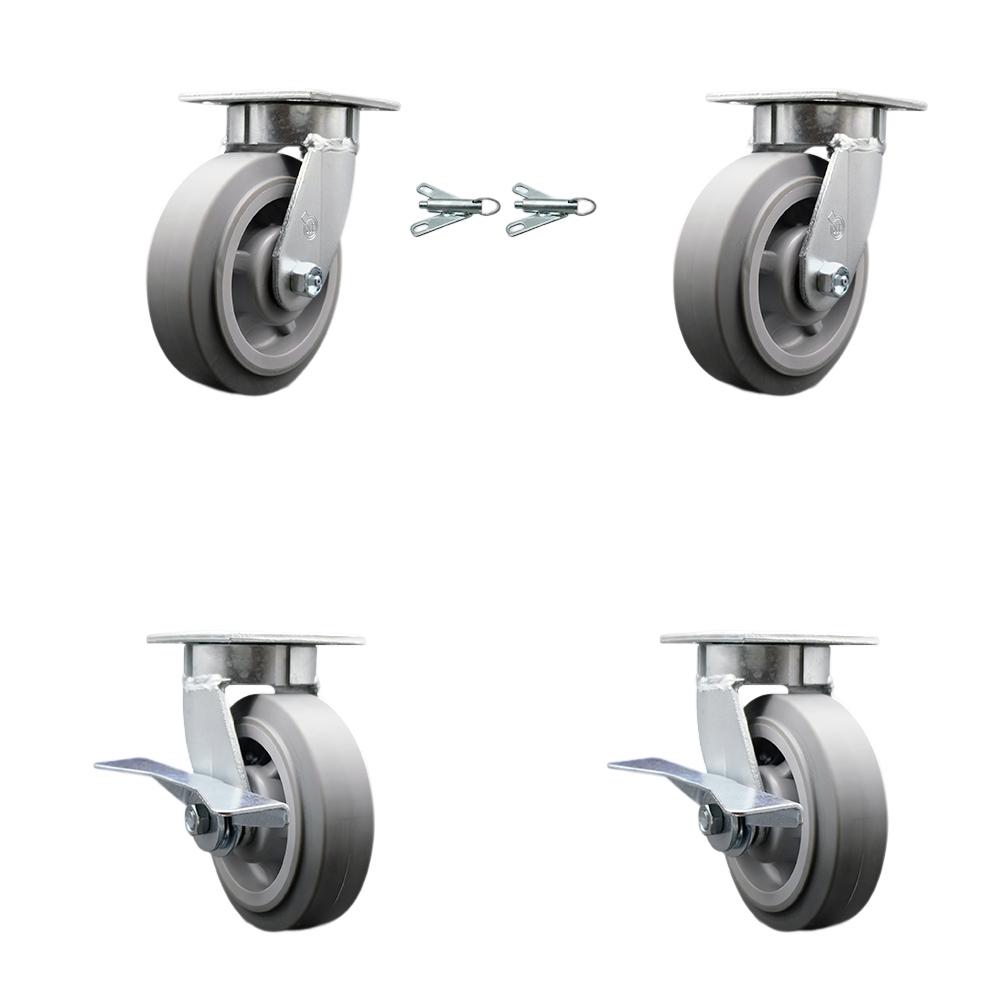 SCC-KP30S620-TPRRF-BSL-2-SLB-2 Kingpinless Thermo Rubber Flat Tread Swivel Top Plate Caster with 6 x 2 in. Gray Wheels - 2000 lbs Capacity - Set of 4
