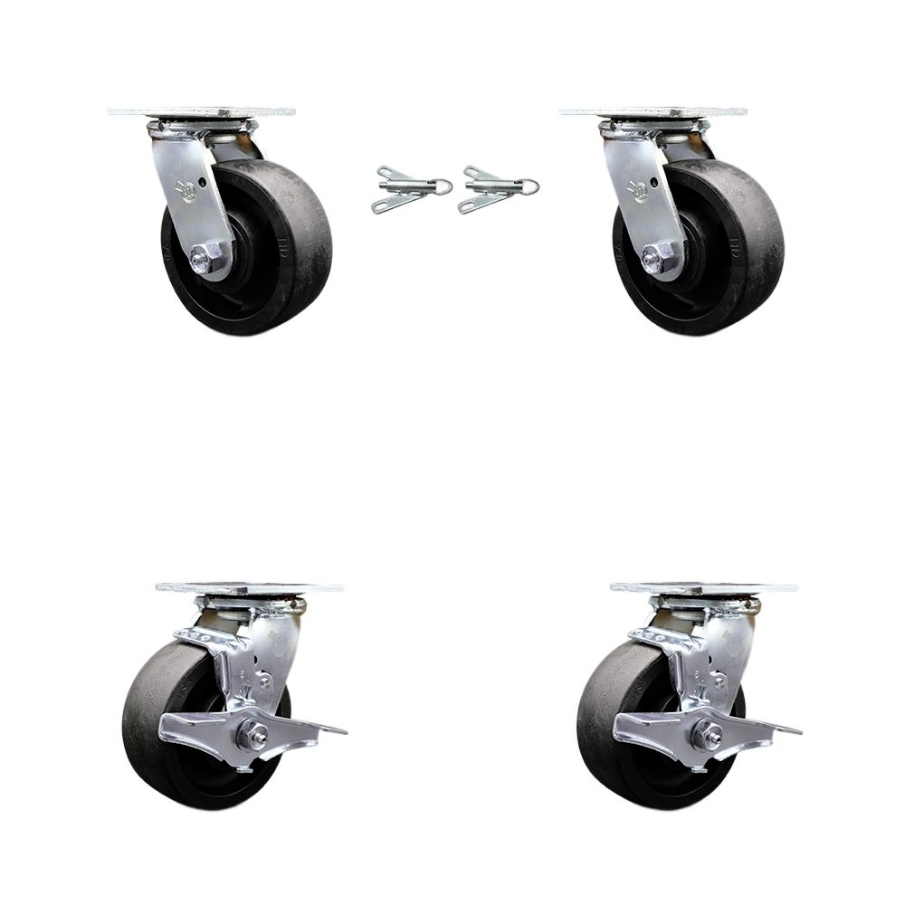 SCC-30CS520-GFNB-BSL-2-TLB-2 Heavy Duty Swivel Caster with 5 in. High Temperature Glass Filled Nylon Wheels & Ball Bearings - Set of 4