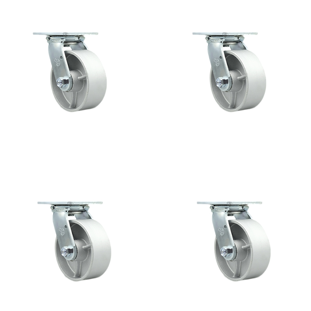 SCC-30CS520-SSR-BSL-4 Semi Steel Cast Iron Swivel Top Plate Casters, Heavy Duty with 5 in. Wheels - 4000 lbs Total Capacity - Set of 4