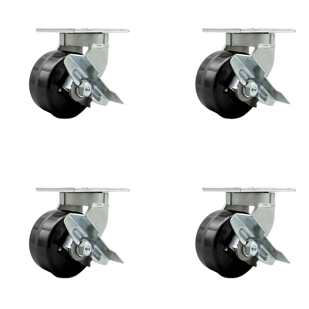 SCC-KP92S630-PHR-SLB-BSL-4 6 in. Swivel Top Plate Caster Set Extra Heavy Duty Casters with Phenolic Wheels - Set of 4