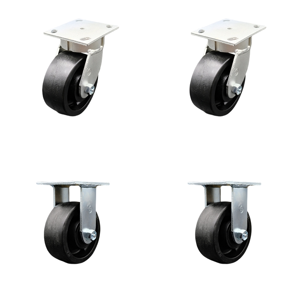 SCC-KP30S520-GFNR-BSL-2-R-2 Kingpinless Glass Filled Nylon Swivel Top Plate Caster with 5 x 2 in. Black Wheels - 5000 lbs Total Capacity - Set of 4