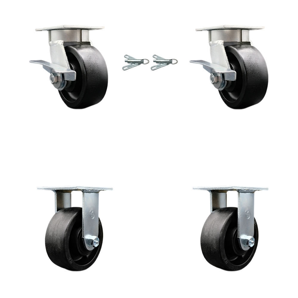 Kingpinless Glass Filled Nylon Swivel Top Plate Caster with 5 x 2 in. Black Wheels - 5000 lbs Total Capacity - Set of 4