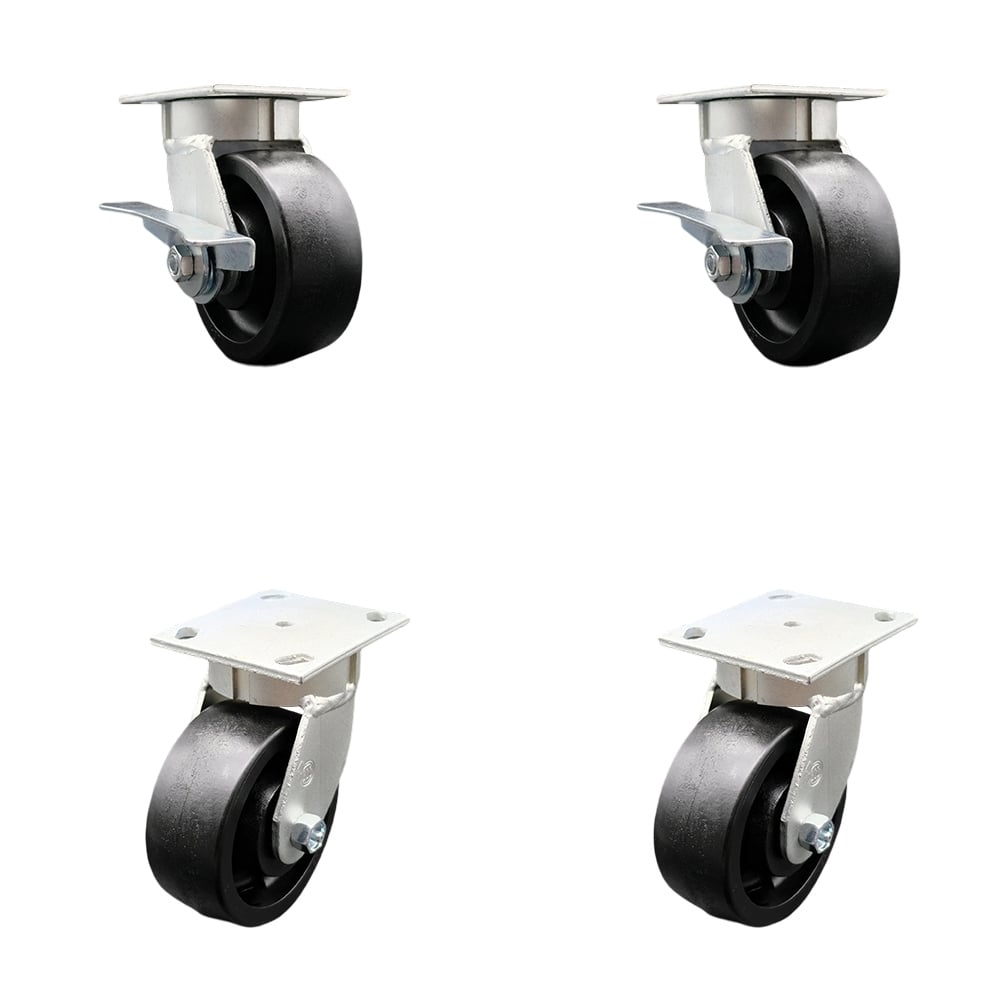 SCC-KP30S520-GFNR-SLB-BSL-2-BSL-2 Kingpinless Glass Filled Nylon Swivel Top Plate Caster with 5 x 2 in. Black Wheels - 5000 lbs Capacity - Set of 4