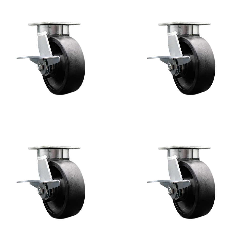 SCC-KP30S620-GFNR-SLB-4 Kingpinless Glass Filled Nylon Swivel Top Plate Caster with 6 x 2 in. Black Wheels - 5000 lbs Total Capacity - Set of 4