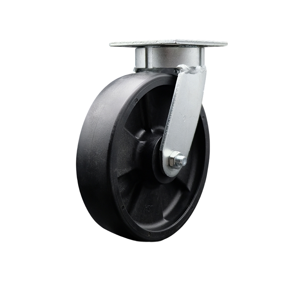 SCC-KP30S820-GFNR Kingpinless Glass Filled Nylon Swivel Top Plate Caster with 8 x 2 in. Black Wheel - 1250 lbs Capacity per Caster