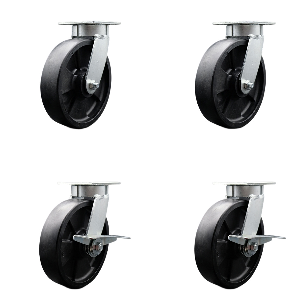 SCC-KP30S820-GFNR-2-SLB-2 Kingpinless Glass Filled Nylon Swivel Top Plate Caster with 8 x 2 in. Black Wheels - 5000 lbs Total Capacity - Set of 4