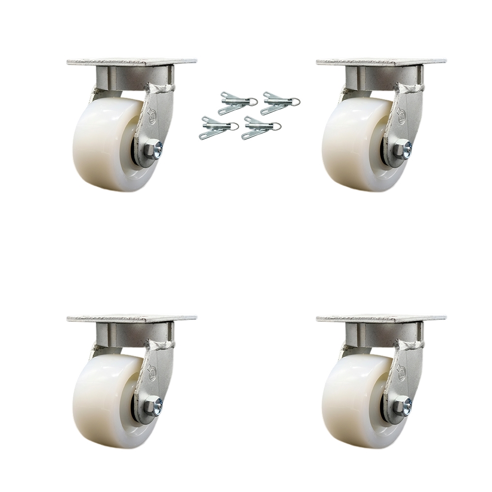 SCC-KP30S420-NYR-BSL-4 Kingpinless Nylon Swivel Top Plate Caster with 4 x 2 in. White Wheels - 3200 lbs Total Capacity - Set of 4