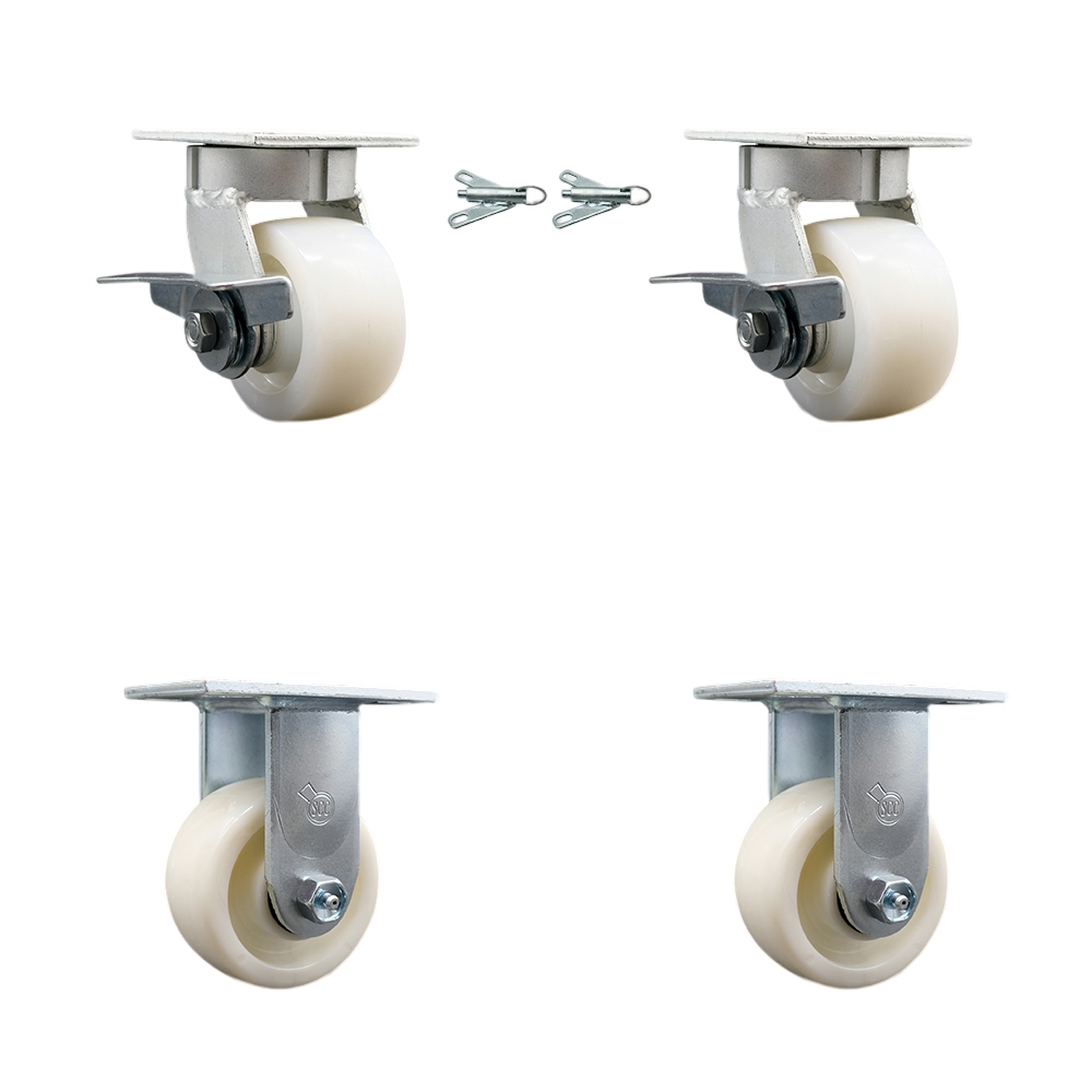 SCC-KP30S420-NYR-SLB-BSL-2-R-2 Kingpinless Nylon Swivel Top Plate Caster with 4 x 2 in. White Wheels - 3200 lbs Total Capacity - Set of 4