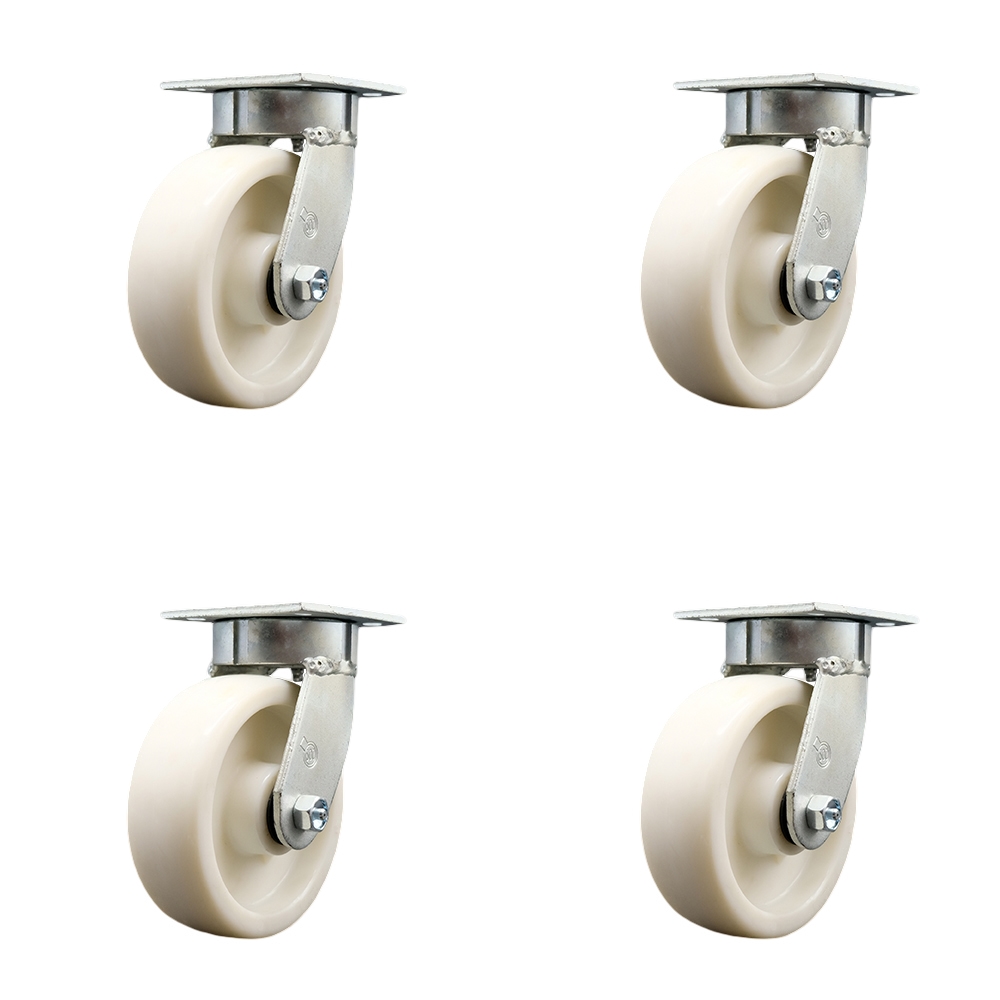 SCC-KP30S620-NYR-4 Kingpinless Nylon Swivel Top Plate Caster with 6 x 2 in. White Wheels - 5000 lbs Total Capacity - Set of 4