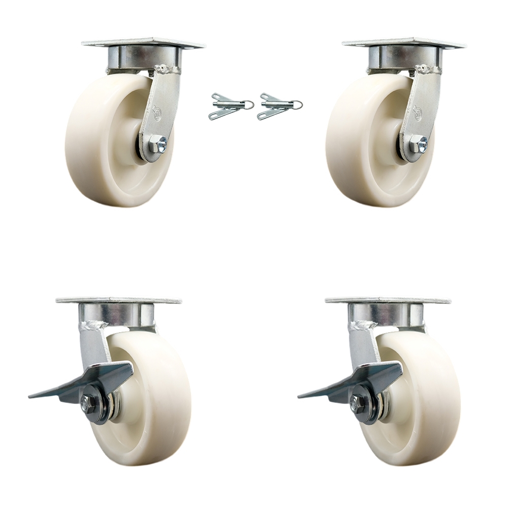 SCC-KP30S620-NYR-BSL-2-SLB-2 Kingpinless Nylon Swivel Top Plate Caster with 6 x 2 in. White Wheels - 5000 lbs Total Capacity - Set of 4