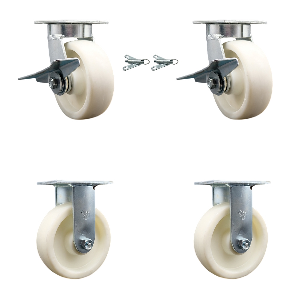 SCC-KP30S620-NYR-SLB-BSL-2-R-2 Kingpinless Nylon Swivel Top Plate Caster with 6 x 2 in. White Wheels - 5000 lbs Total Capacity - Set of 4