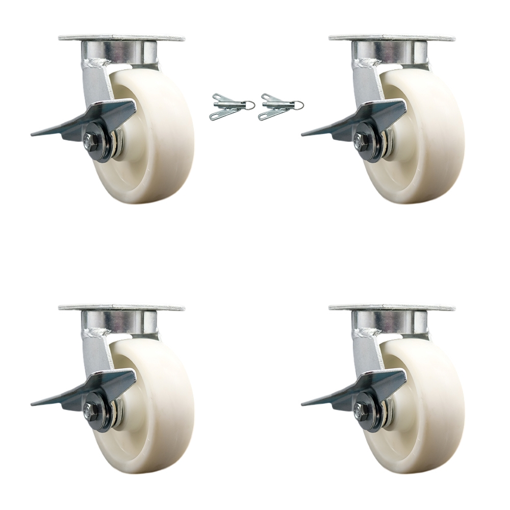 SCC-KP30S620-NYR-SLB-BSL-2-SLB-2 Kingpinless Nylon Swivel Top Plate Caster with 6 x 2 in. White Wheels - 5000 lbs Capacity - Set of 4