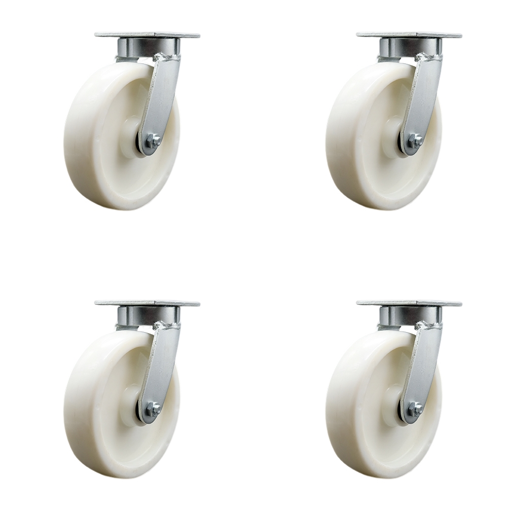 SCC-KP30S820-NYR-BSL-4 Kingpinless Nylon Swivel Top Plate Caster with 8 x 2 in. White Wheels - 5000 lbs Total Capacity - Set of 4