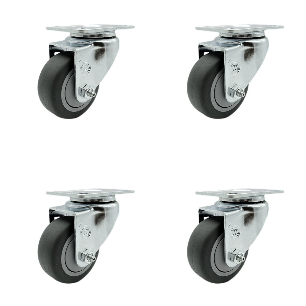 Stainless Steel Thermoplastic Rubber Swivel Top Plate Caster with 3.5 x 1.25 in. Gray Wheels - 920 lbs Total Capacity - Set of 4