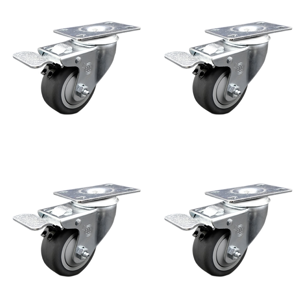 Stainless Steel Thermoplastic Rubber Swivel Top Plate Caster with 3.5 x 1.25 in. Gray Wheels - 920 lbs Total Capacity - Set of 4